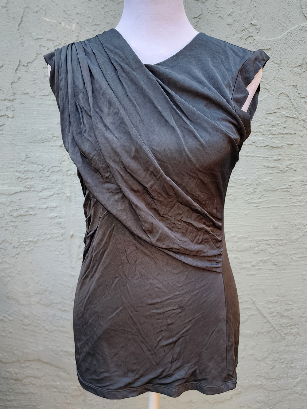Ann Taylor Charcoal Gray Draped Asymmetrical Ruched Blouse Top [XS]